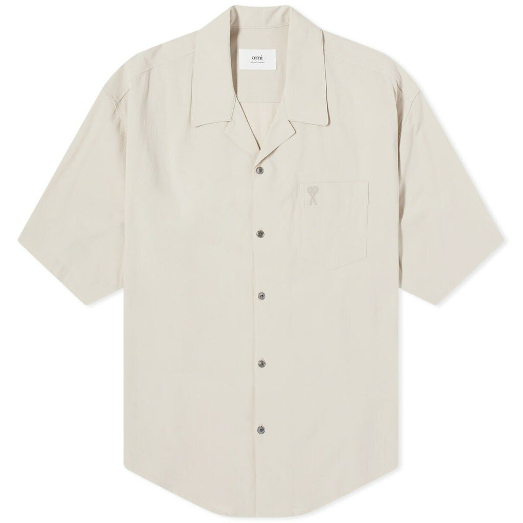 AMI Paris Men's Tonal Logo Camp Collar Shirt in Cream