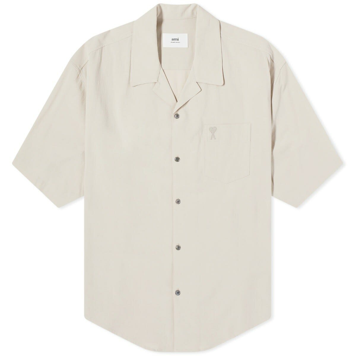 AMI Paris Men's Tonal Logo Camp Collar Shirt in Cream