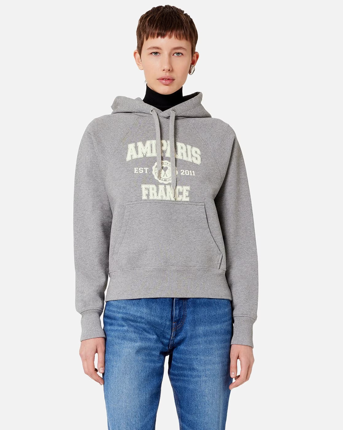 AMI PARIS Organic Cotton Regular Fit Hoodie With Logo