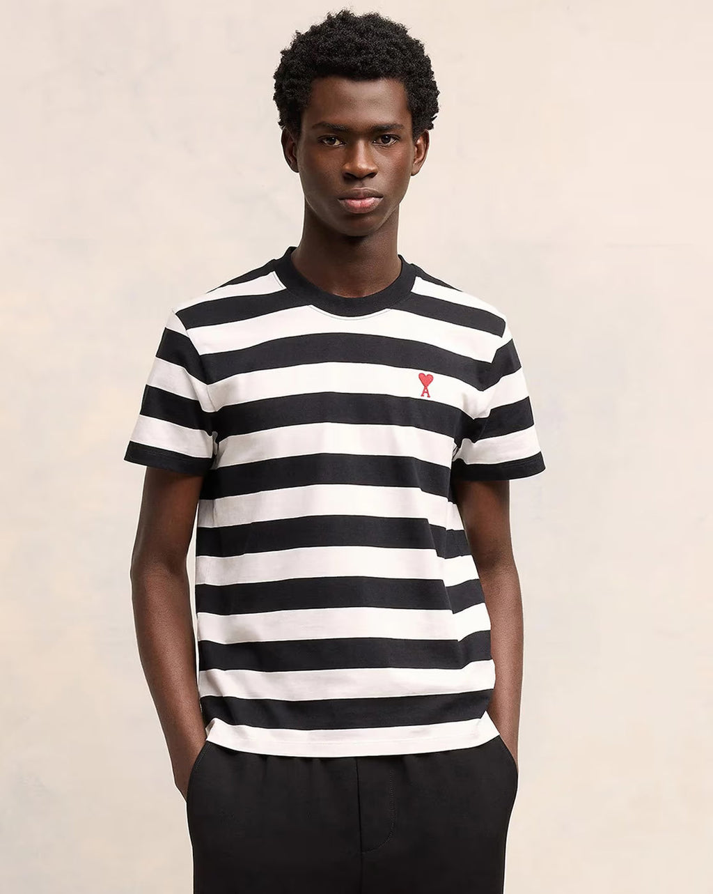 AMI PARIS Ami De Coeur Striped Organic Cotton Regular Fit T-Shirt