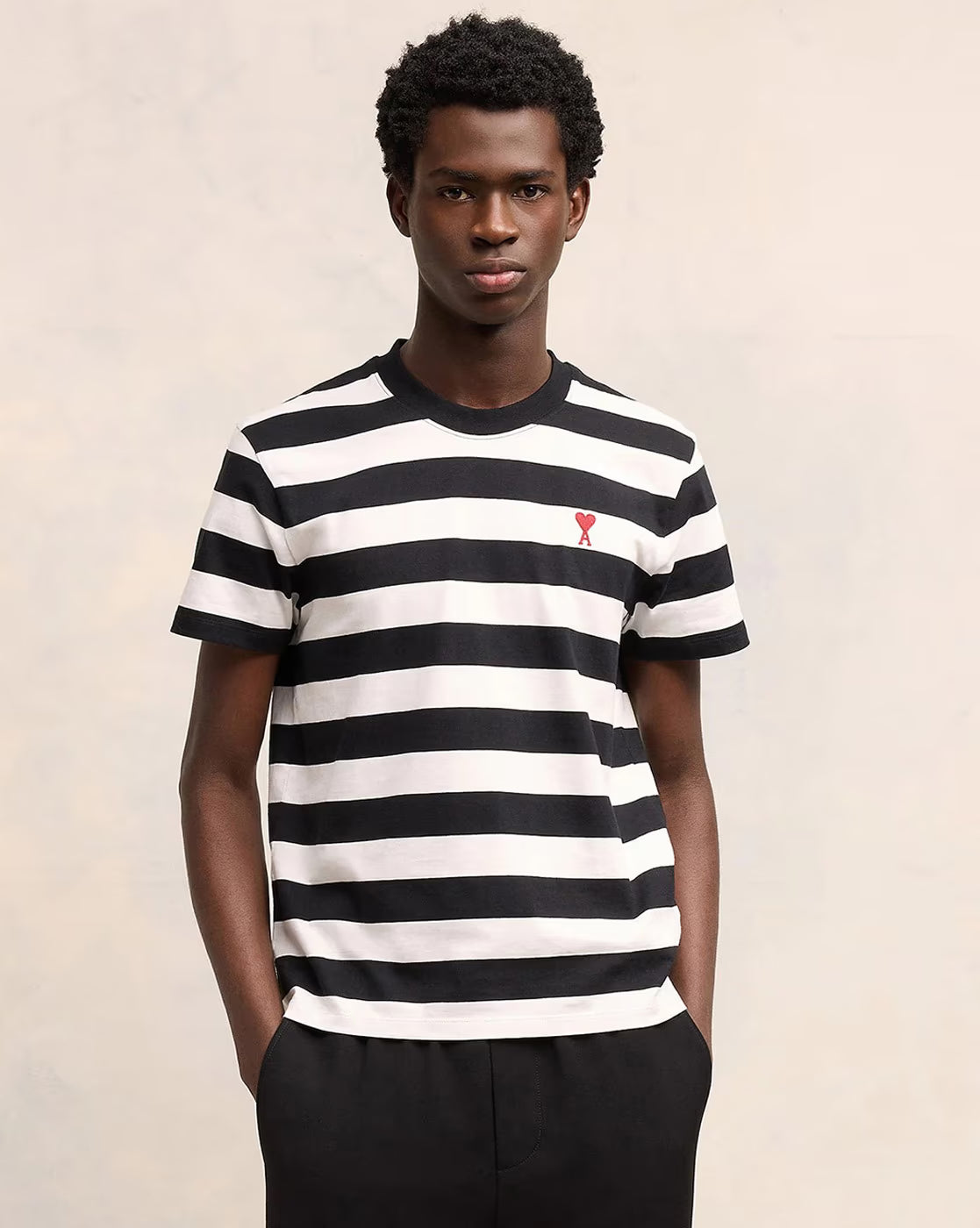 AMI PARIS Ami De Coeur Striped Organic Cotton Regular Fit T-Shirt