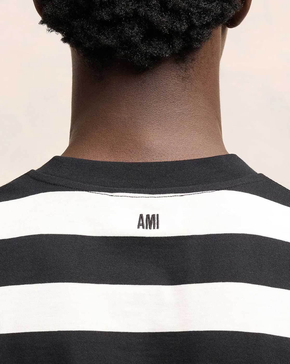 AMI PARIS Ami De Coeur Striped Organic Cotton Regular Fit T-Shirt