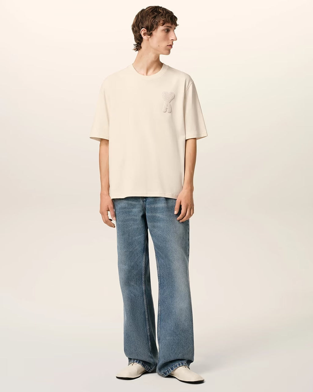 AMI PARIS Organic Cotton Crew-Neck T-Shirt with Embroidered Logo