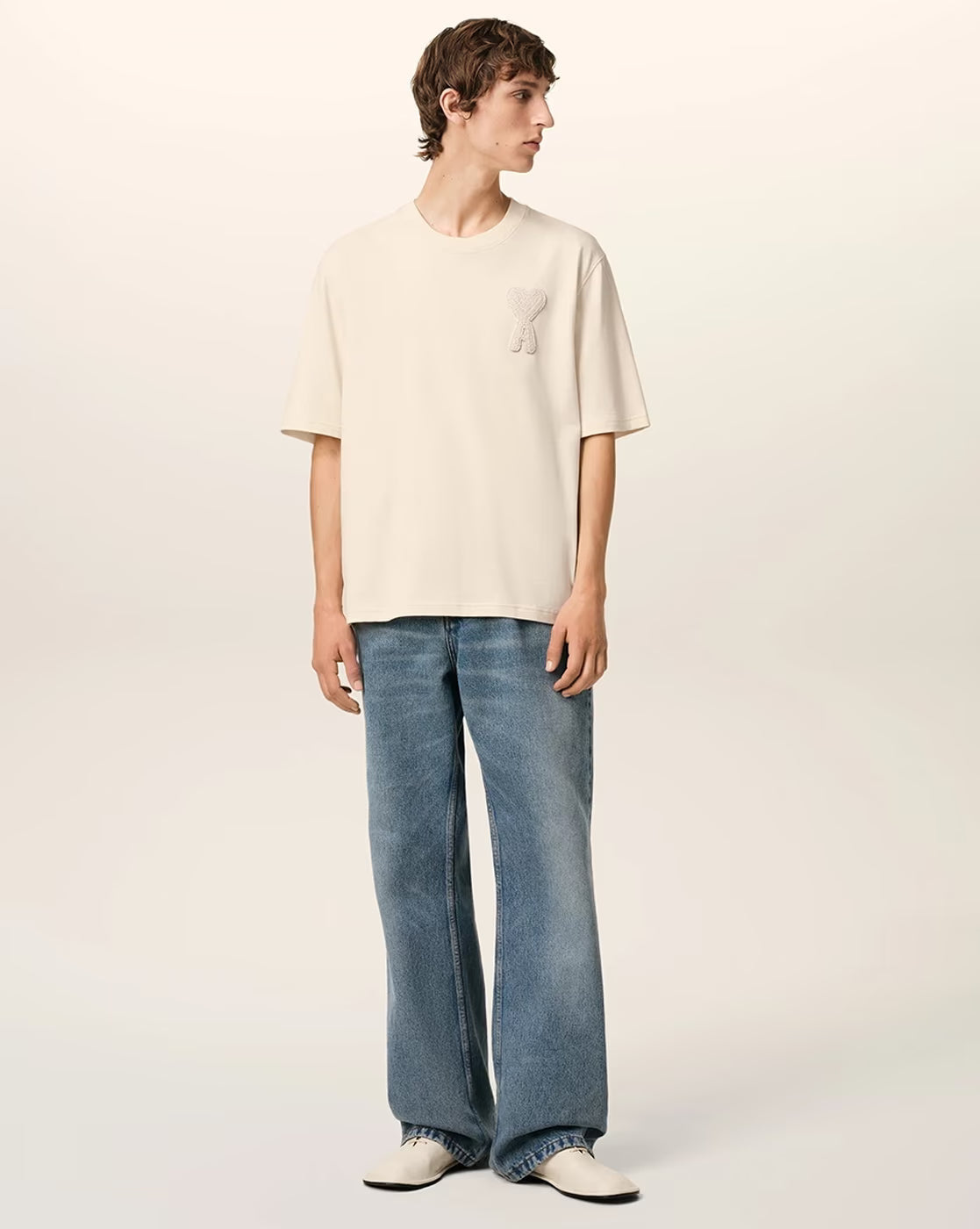 AMI PARIS Organic Cotton Crew-Neck T-Shirt with Embroidered Logo