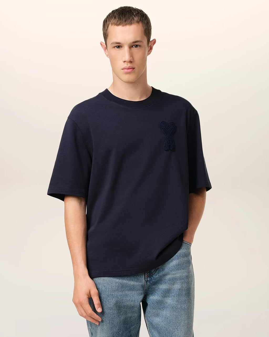 AMI PARIS Crew-Neck T-Shirt with De Coeur Patch