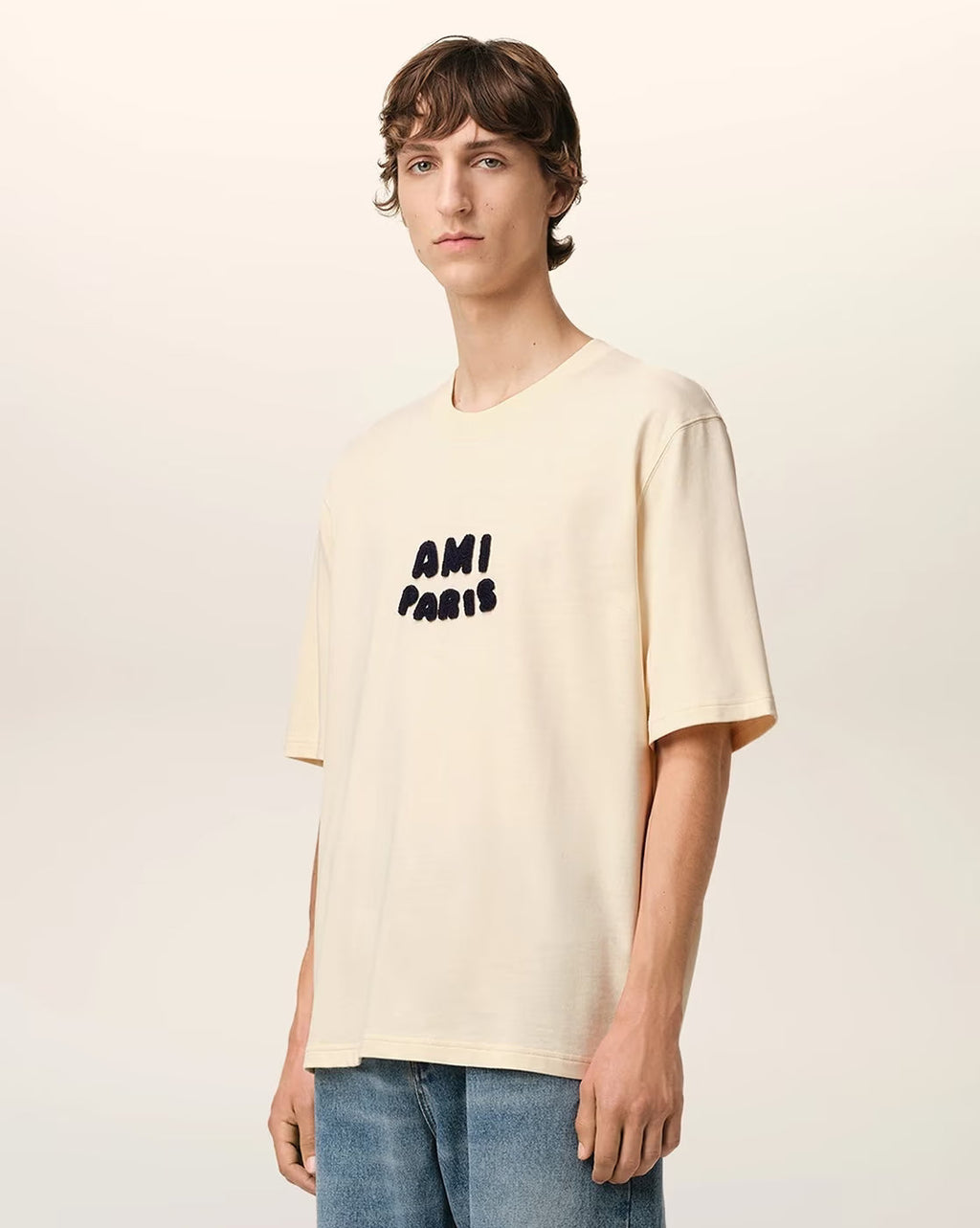 AMI PARIS Men Relaxed Fit Crew-Neck T-Shirt with Ami Paris