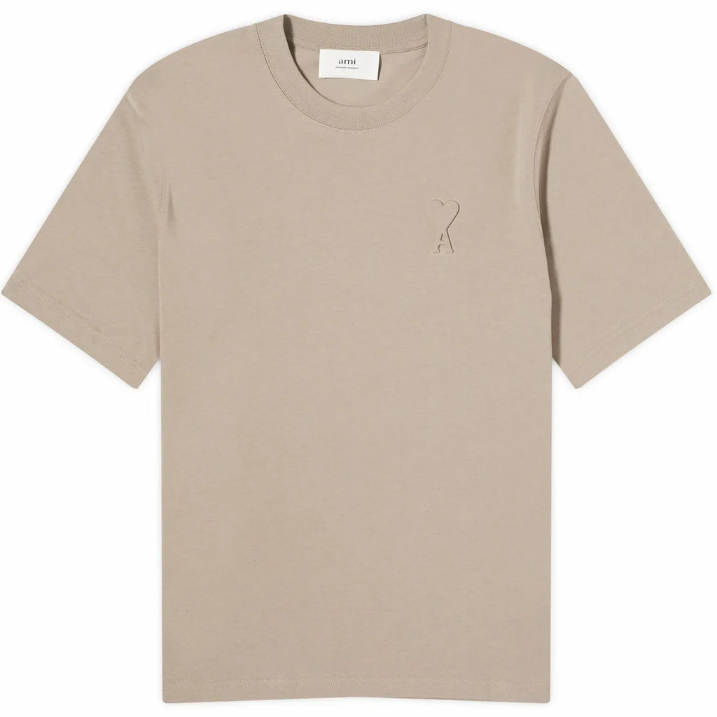 AMI Paris Embossed Heart T Shirt in Light Taupe