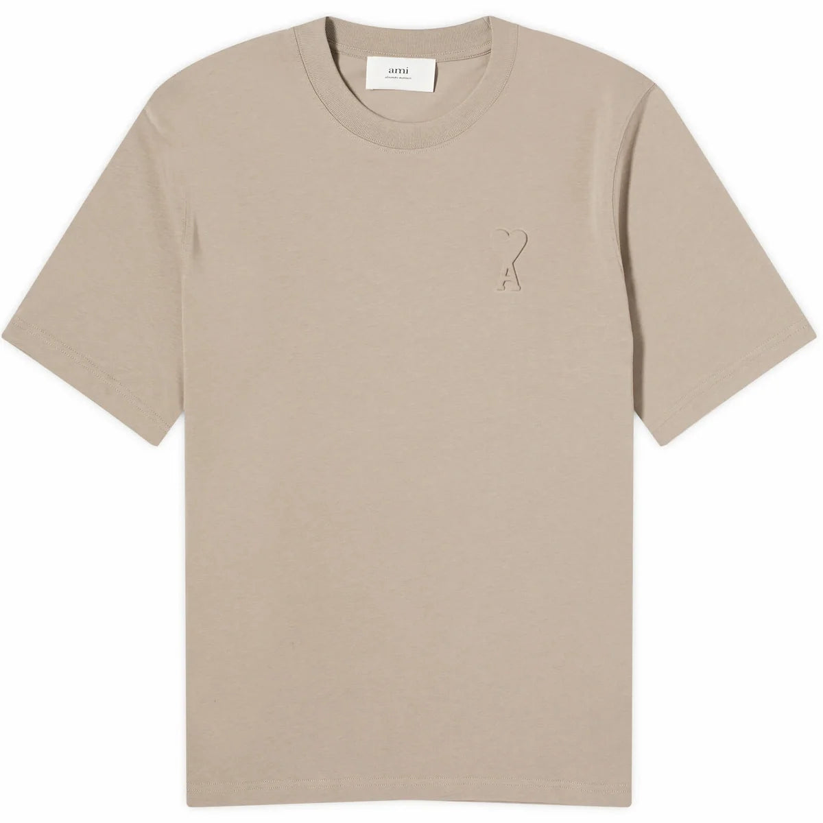 AMI Paris Embossed Heart T Shirt in Light Taupe