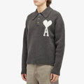 AMI Paris Men's A Heart Knitted Polo in Dark Grey