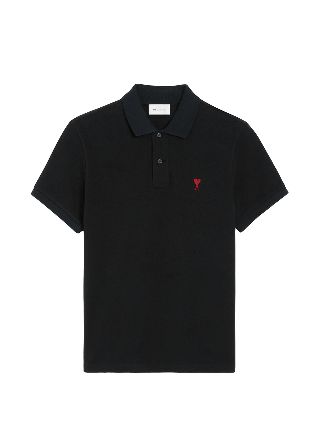 Black cotton polo shirt with Ami de Coeur print