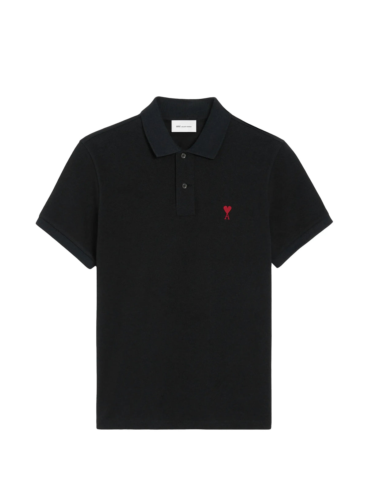 Black cotton polo shirt with Ami de Coeur print
