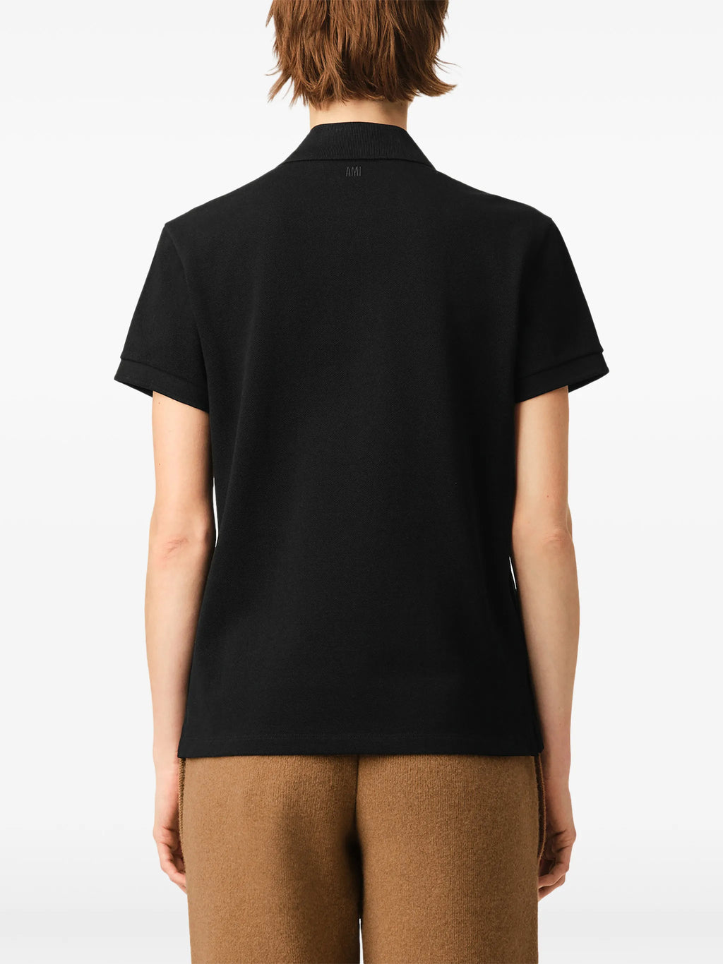 Black cotton polo shirt with Ami de Coeur print