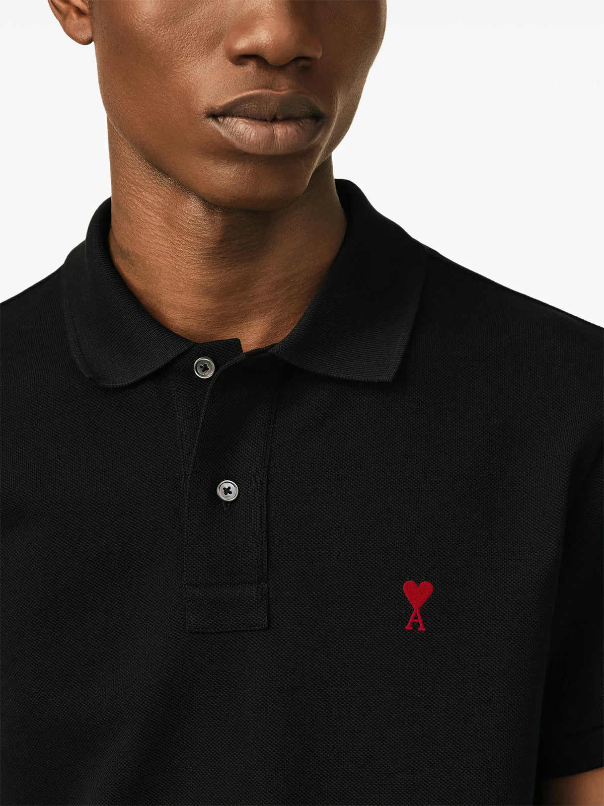 Black cotton polo shirt with Ami de Coeur print