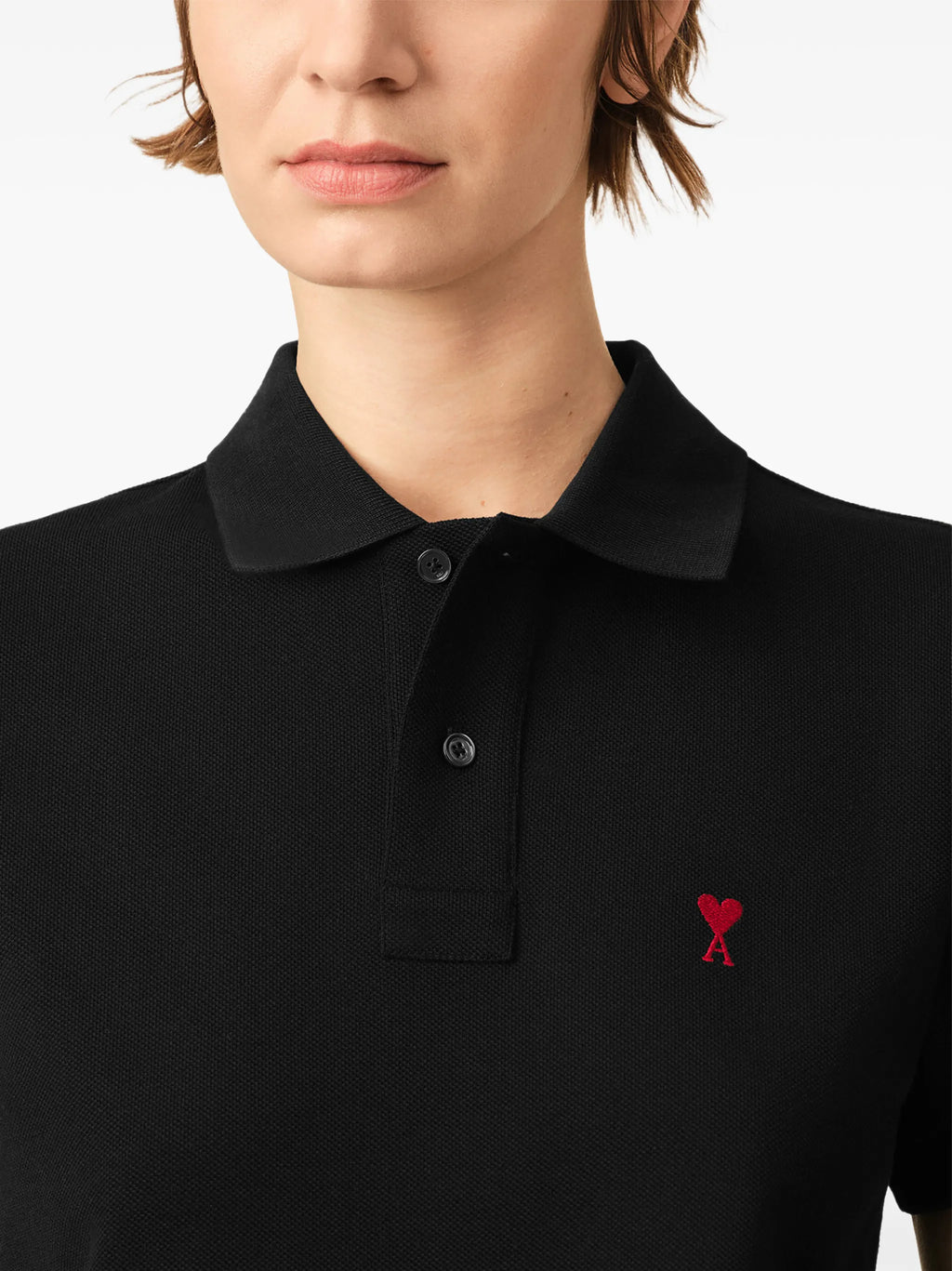 Black cotton polo shirt with Ami de Coeur print