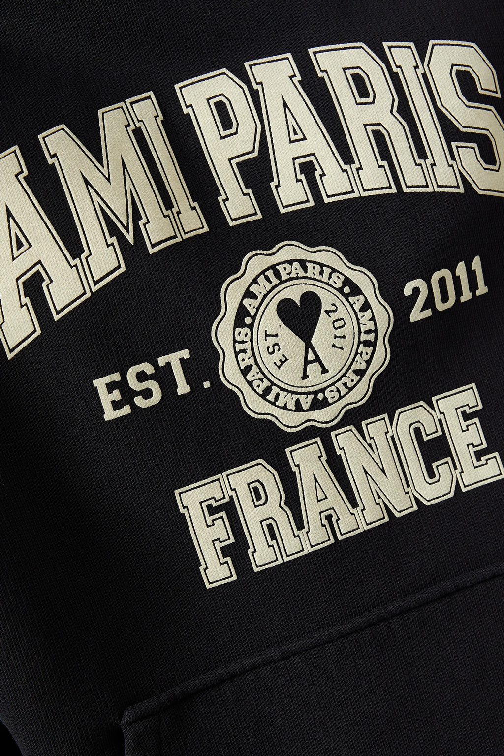 AMI PARIS Organic Cotton Regular Fit Hoodie With Logo Black