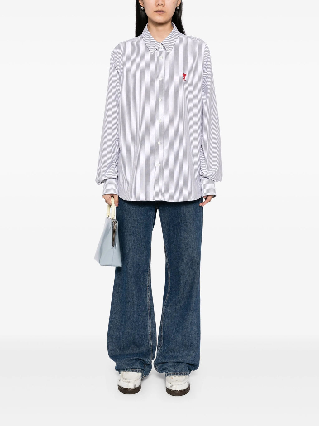 Blue stripped cotton shirt with Ami de Coeur