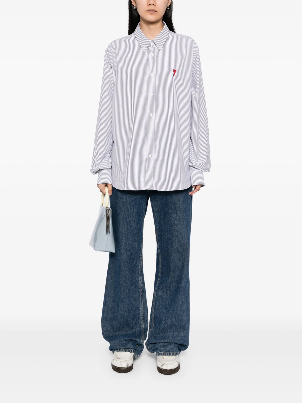 Blue stripped cotton shirt with Ami de Coeur