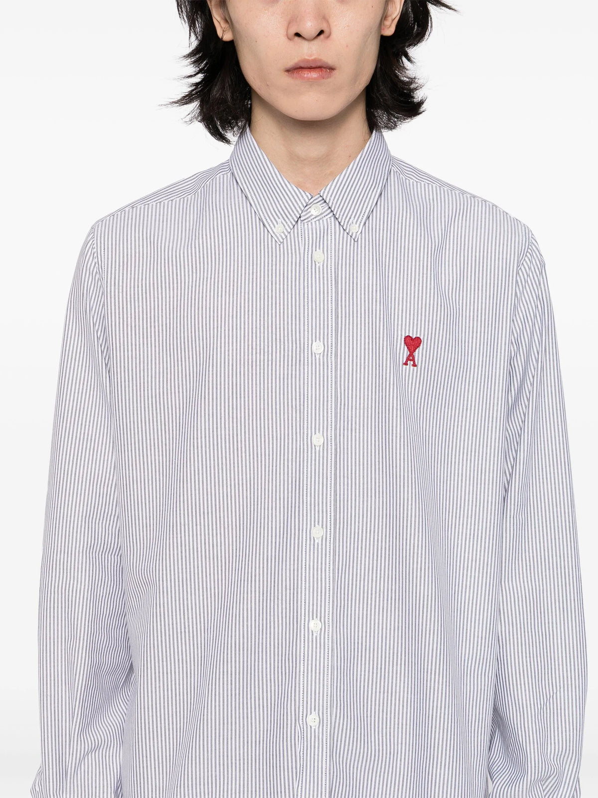 Blue stripped cotton shirt with Ami de Coeur