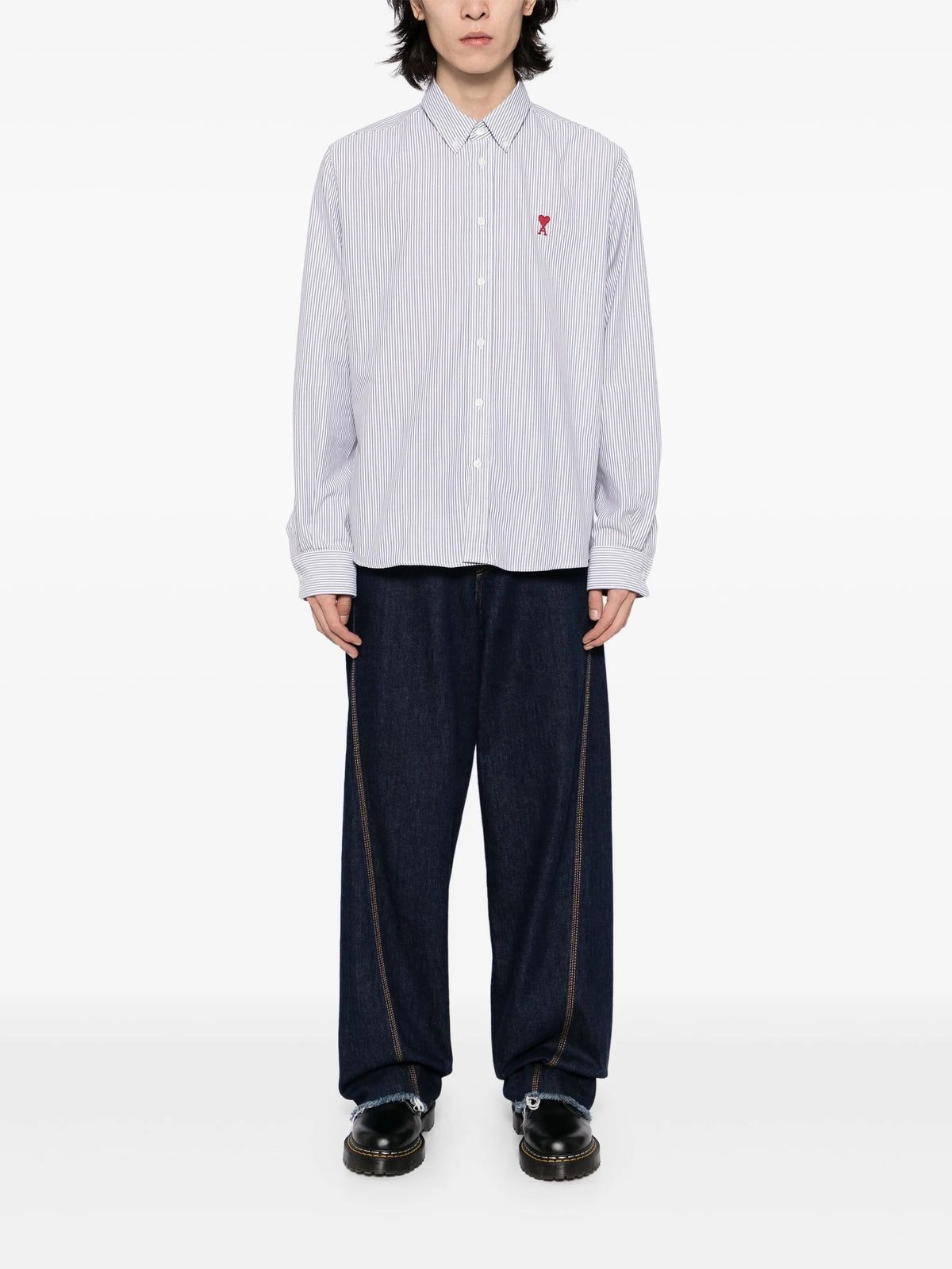 Blue stripped cotton shirt with Ami de Coeur