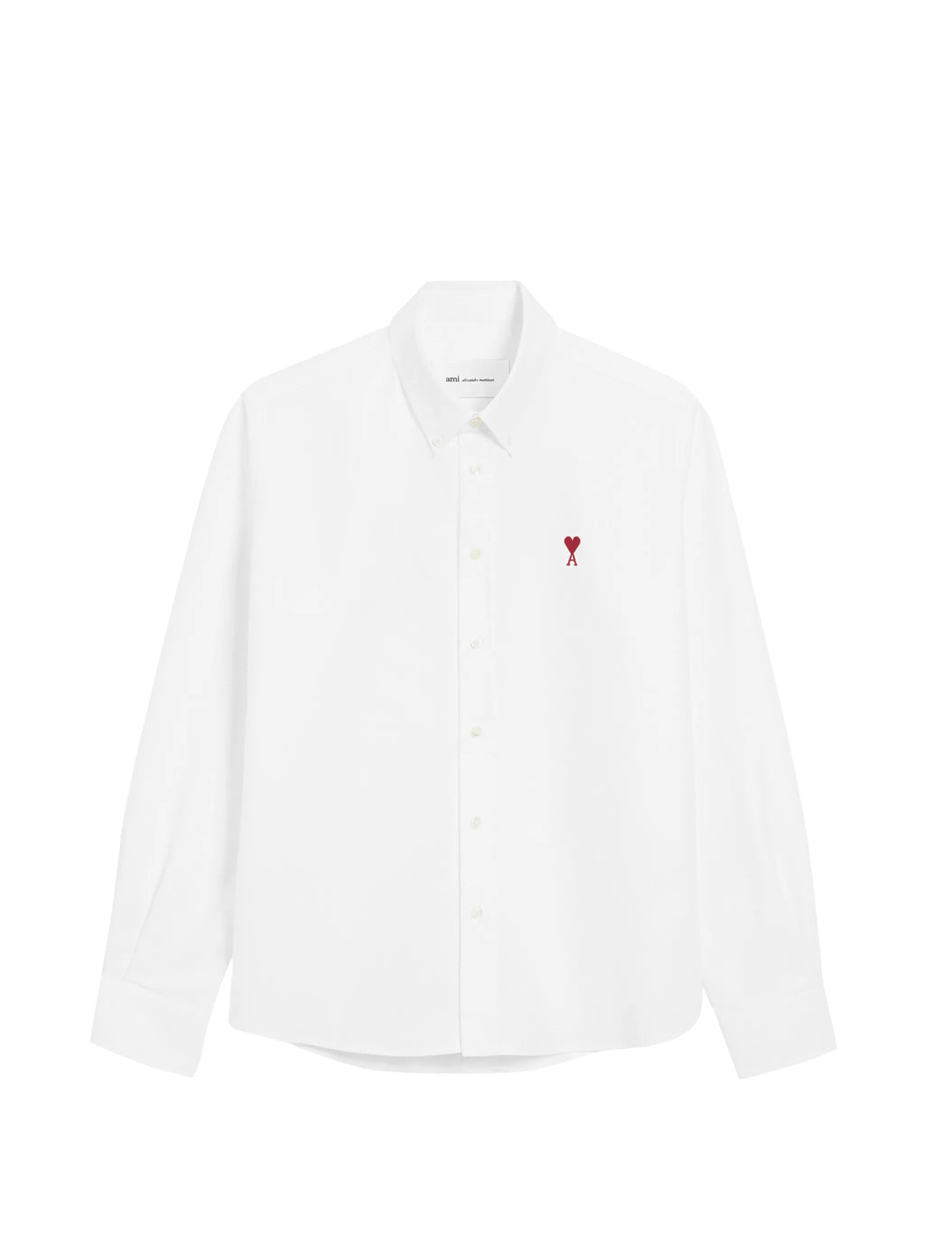 White cotton oxford shirt with American collar and Ami de Coeur.
