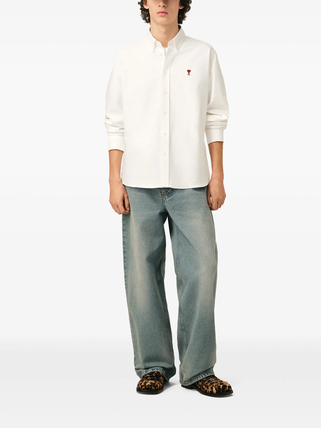 White cotton oxford shirt with American collar and Ami de Coeur