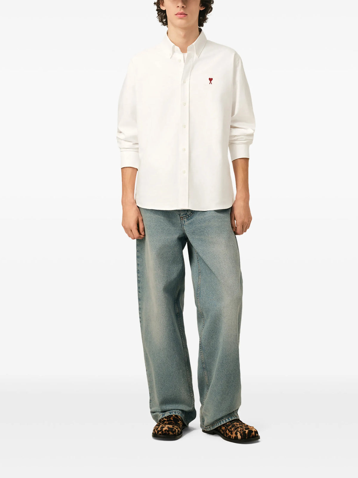 White cotton oxford shirt with American collar and Ami de Coeur