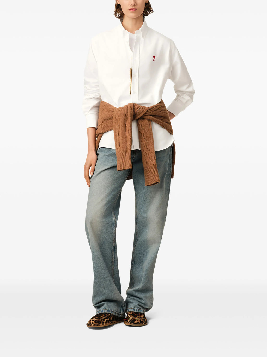White cotton oxford shirt with American collar and Ami de Coeur
