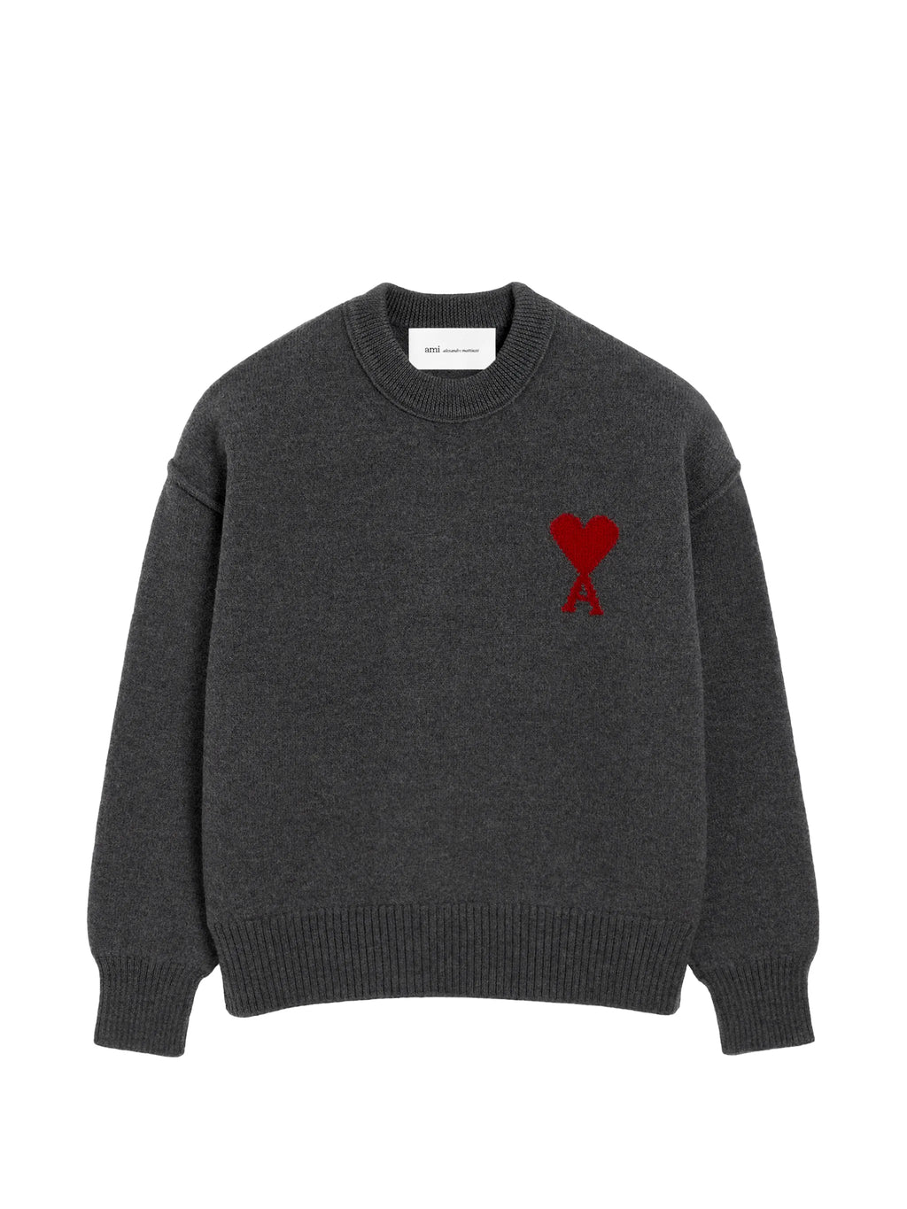 Grey wool sweater with crew neck and Ami de Coeur