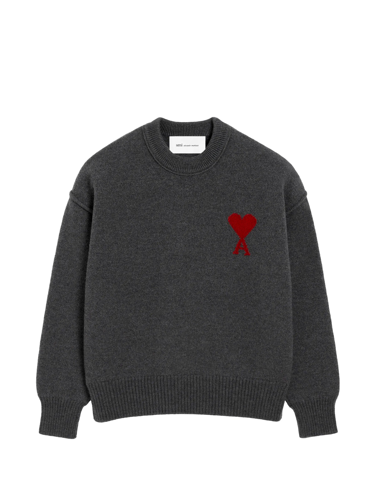 Grey wool sweater with crew neck and Ami de Coeur