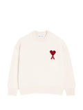 White wool sweater with crew neck and Ami de Coeur