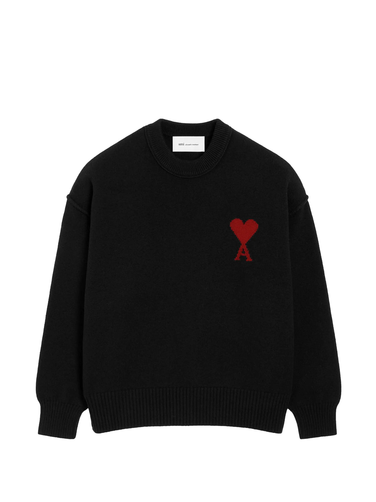 Black wool sweater with crew neck and Ami de Coeur