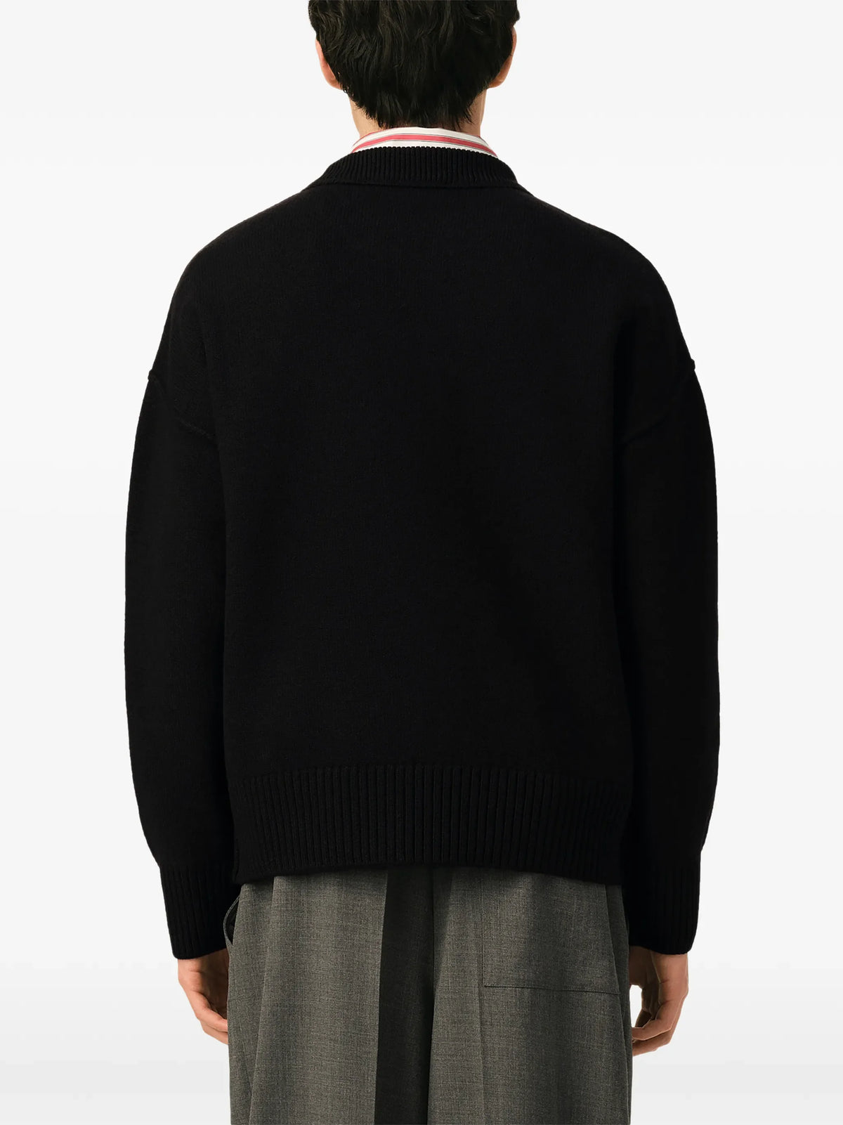 Black wool sweater with crew neck and Ami de Coeur
