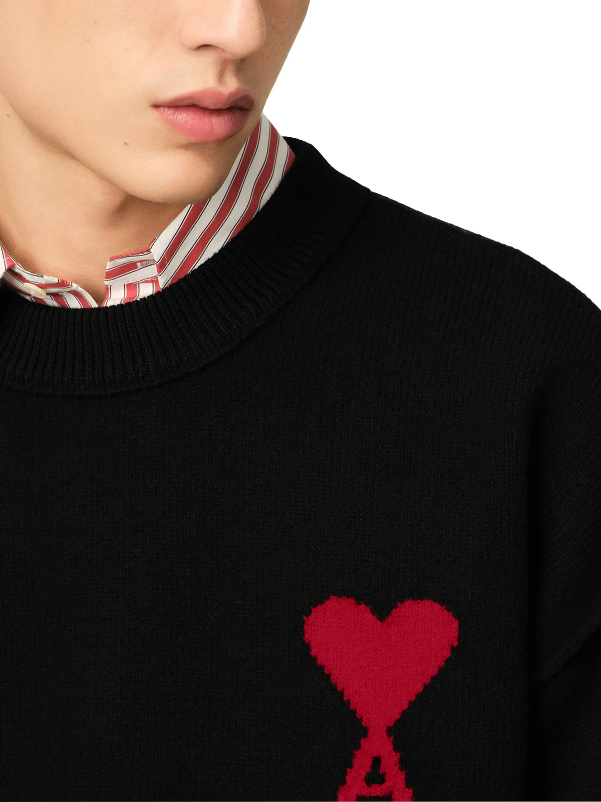 Black wool sweater with crew neck and Ami de Coeur