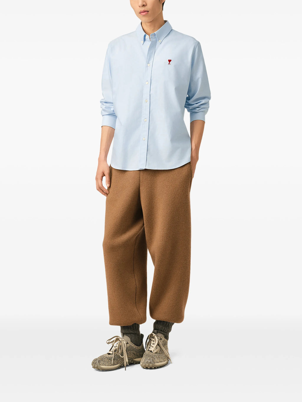 Blue cotton oxford shirt with American collar and Ami de Coeur