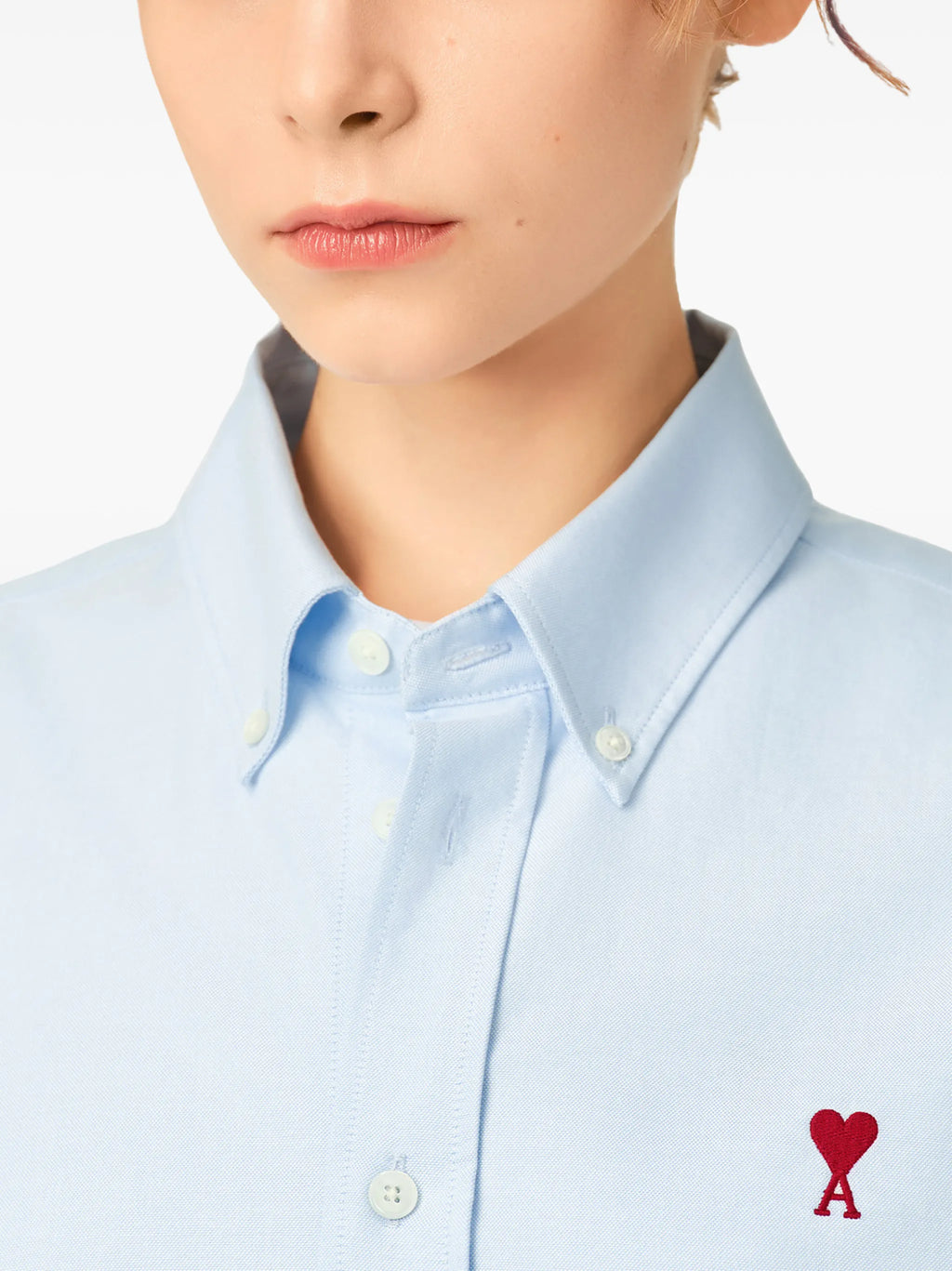 Blue cotton oxford shirt with American collar and Ami de Coeur