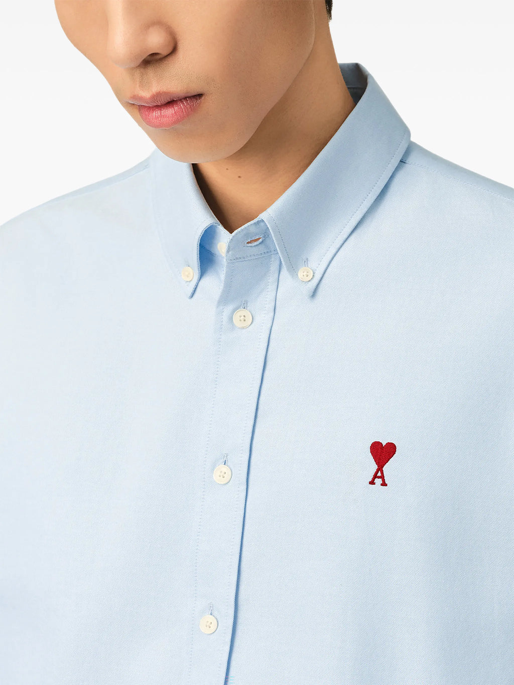 Blue cotton oxford shirt with American collar and Ami de Coeur