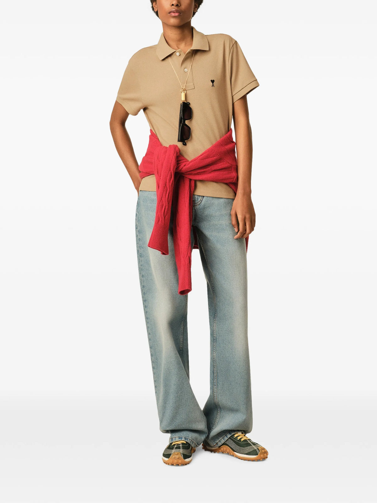 Cotton polo shirt with Ami de Coeur print.