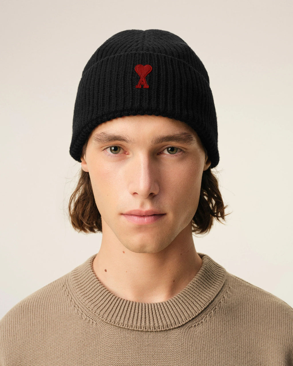 Black Wool Red AMI de Coeur Beanie