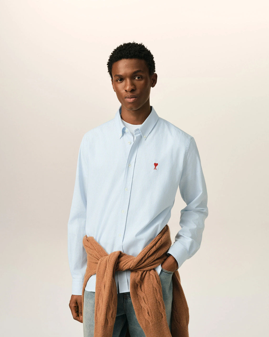 Blue stripped cotton shirt with Ami de Coeur