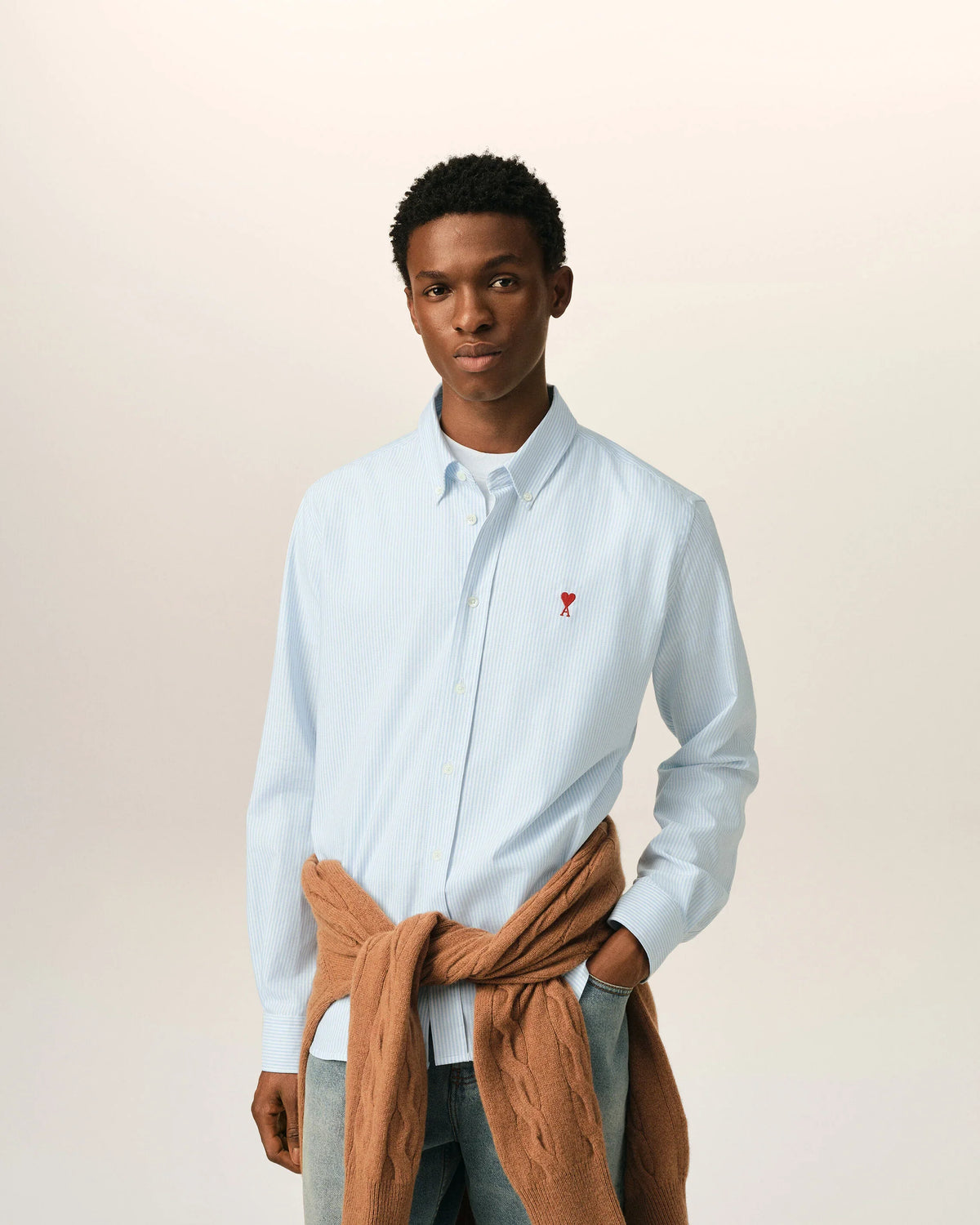 Blue stripped cotton shirt with Ami de Coeur