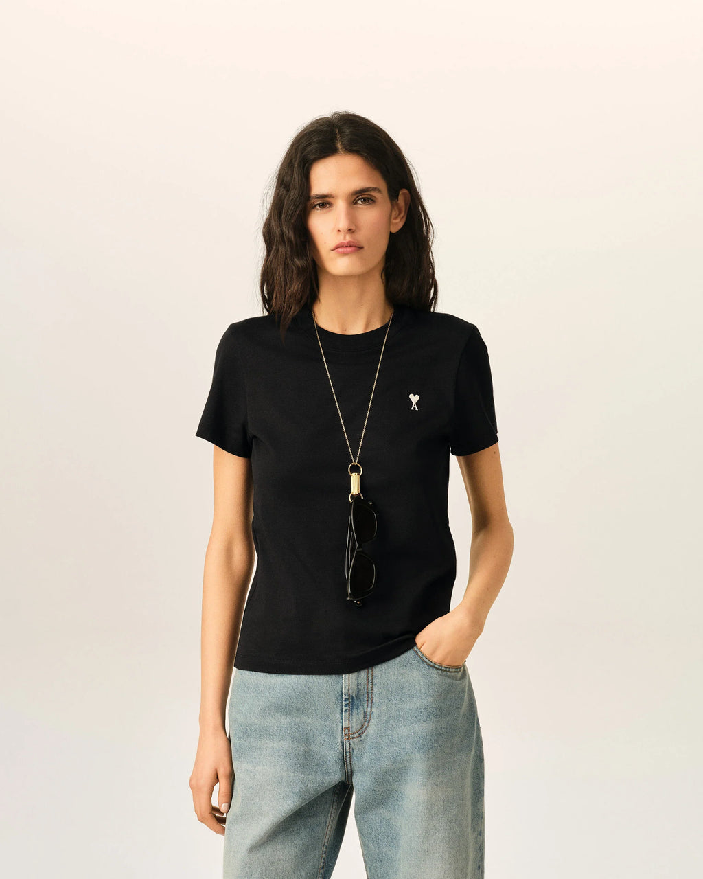 Black Cotton Ami De Coeur Cropped T-shirt