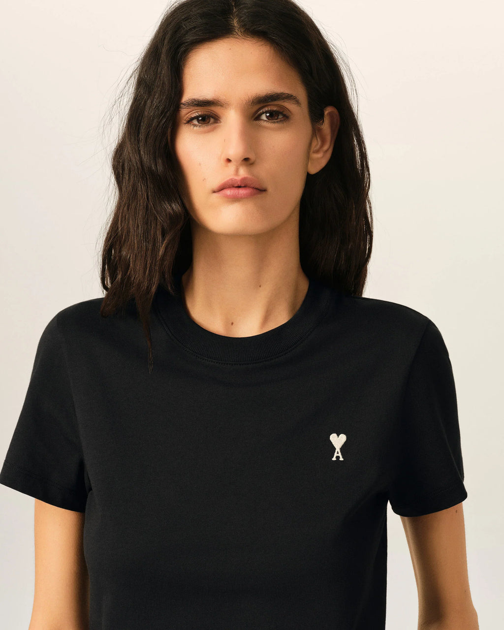 Black Cotton Ami De Coeur Cropped T-shirt
