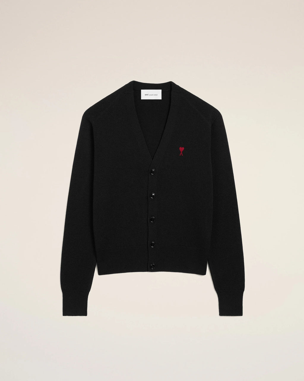 Black V neck wool cardigan with Ami de Coeur