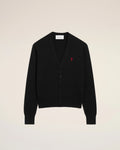 Black V neck wool cardigan with Ami de Coeur