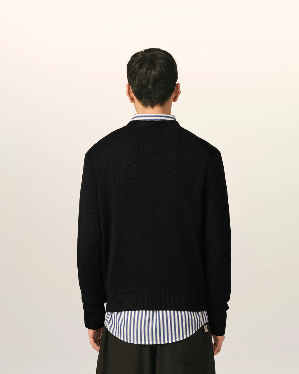 Black V neck wool cardigan with Ami de Coeur