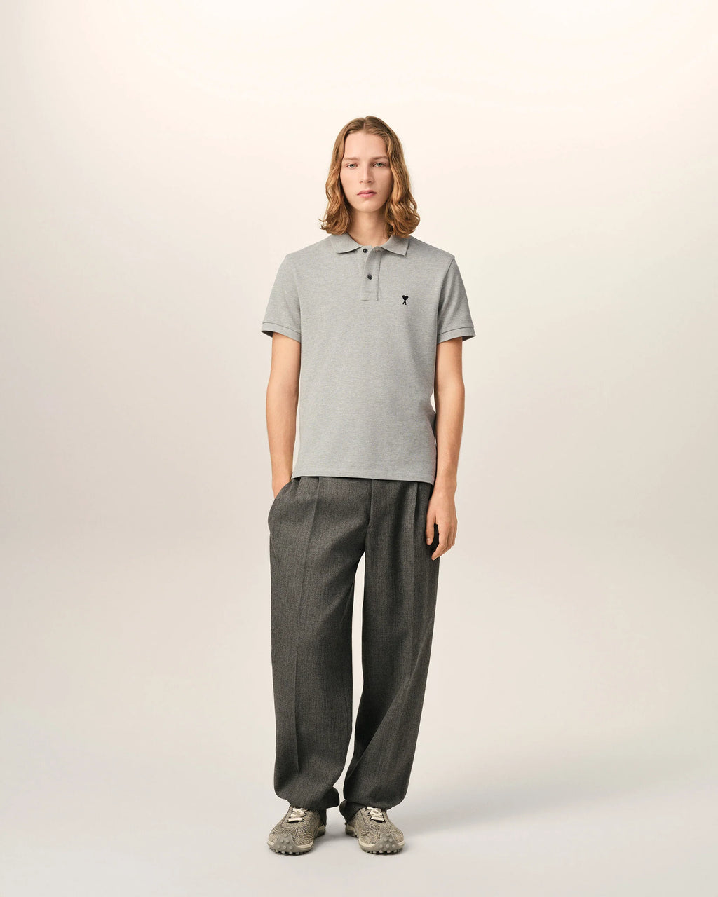 Grey cotton polo with Ami de Coeur