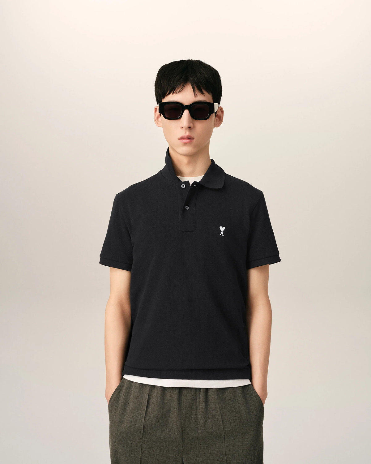 Black Cotton Short Sleeves AMI de Coeur Polo Shirt