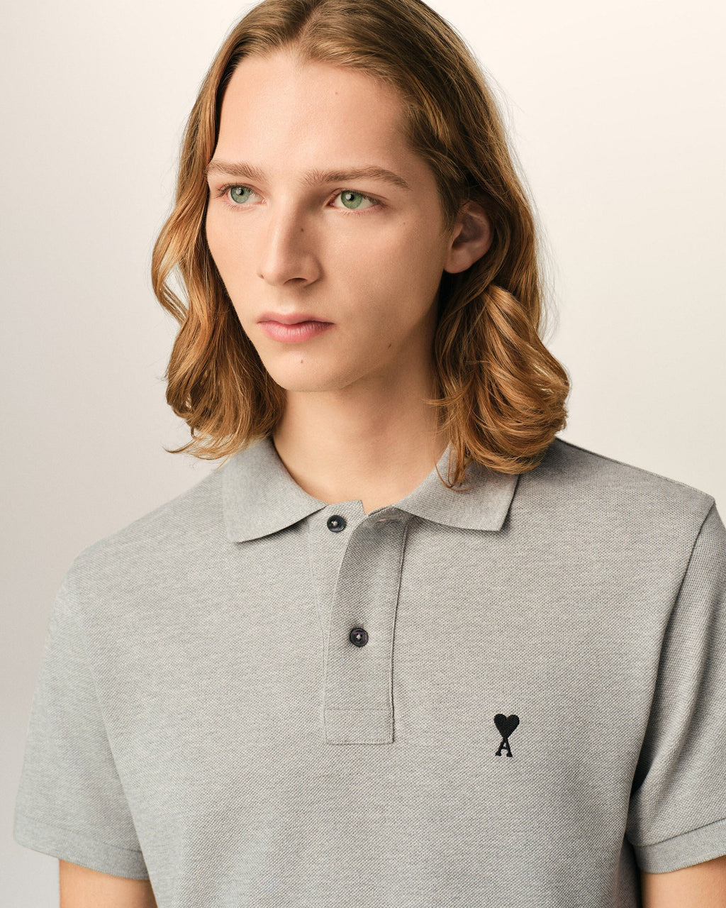 Grey cotton polo with Ami de Coeur
