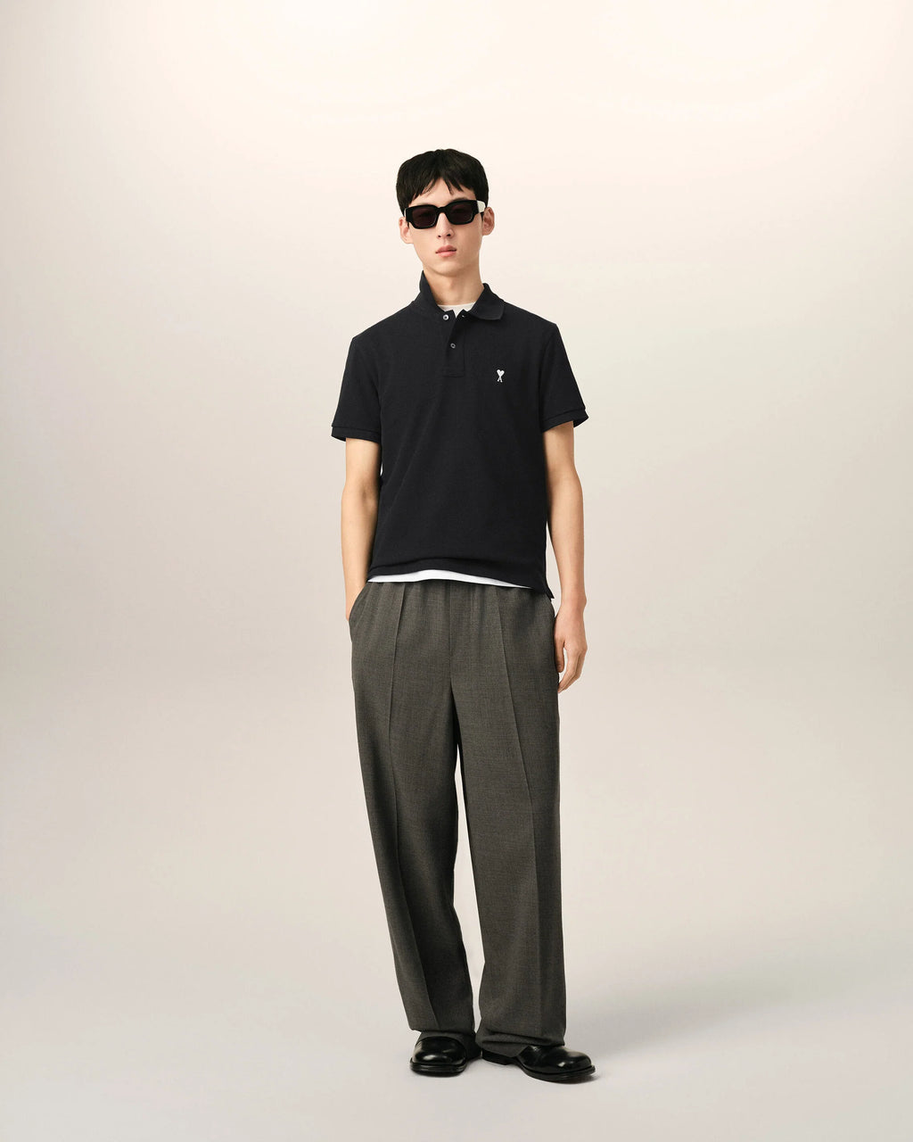 Black Cotton Short Sleeves AMI de Coeur Polo Shirt