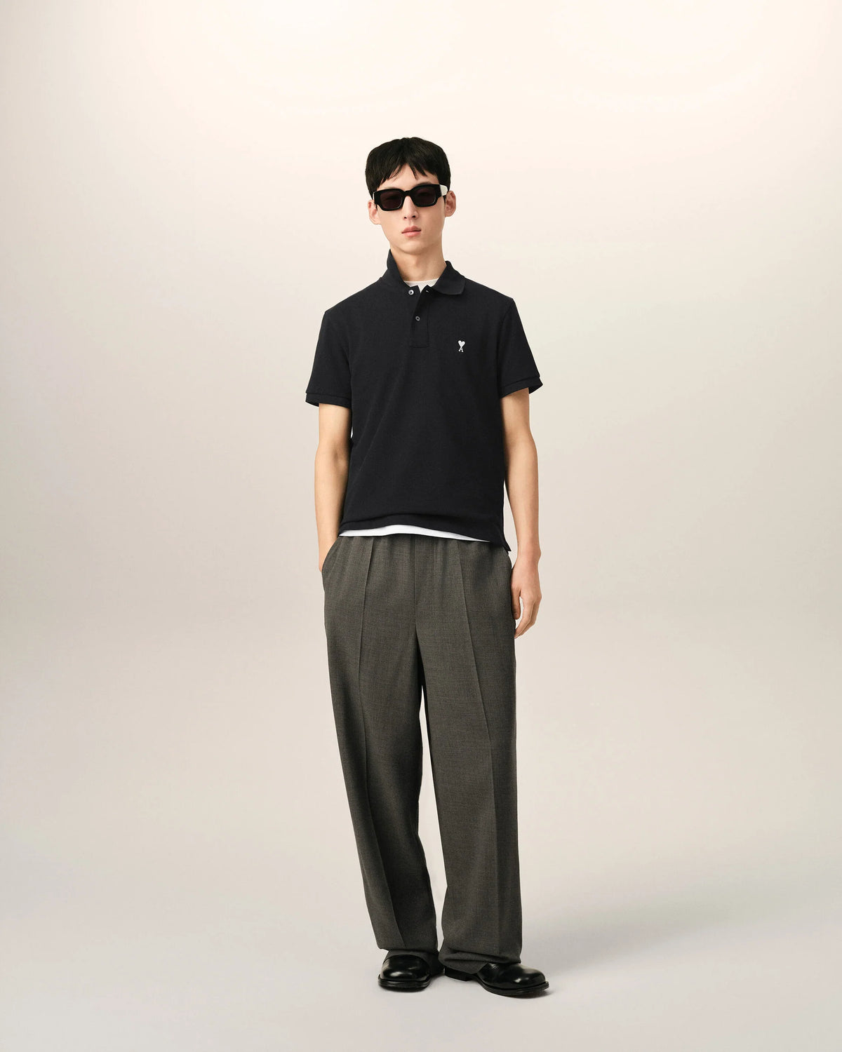 Black Cotton Short Sleeves AMI de Coeur Polo Shirt